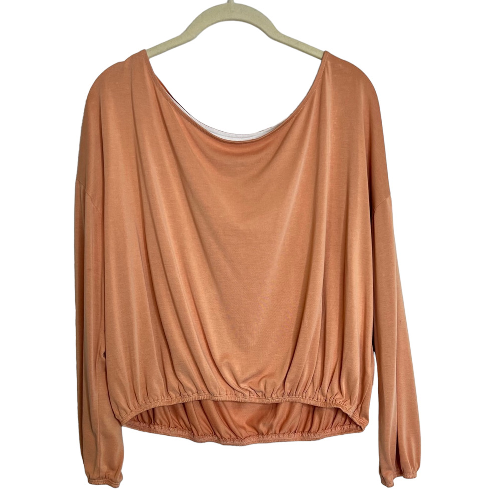 Silence + Noise Womens Blouson Cropped Top Medium Peach Long Sleeve Modal Blend